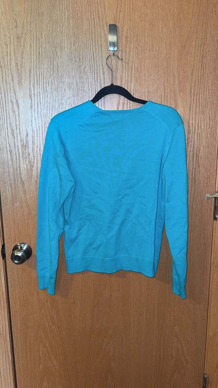 Lands' End Women's Supima Cotton Crewneck Cardigan Sweater Turquoise Small - Picture 2 of 4